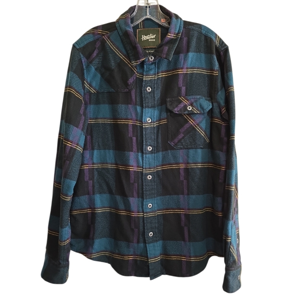 Howler Brothers Harker's Long Sleeve Plaid Flannel Medium Blue Purlpe Black - Picture 3 of 11